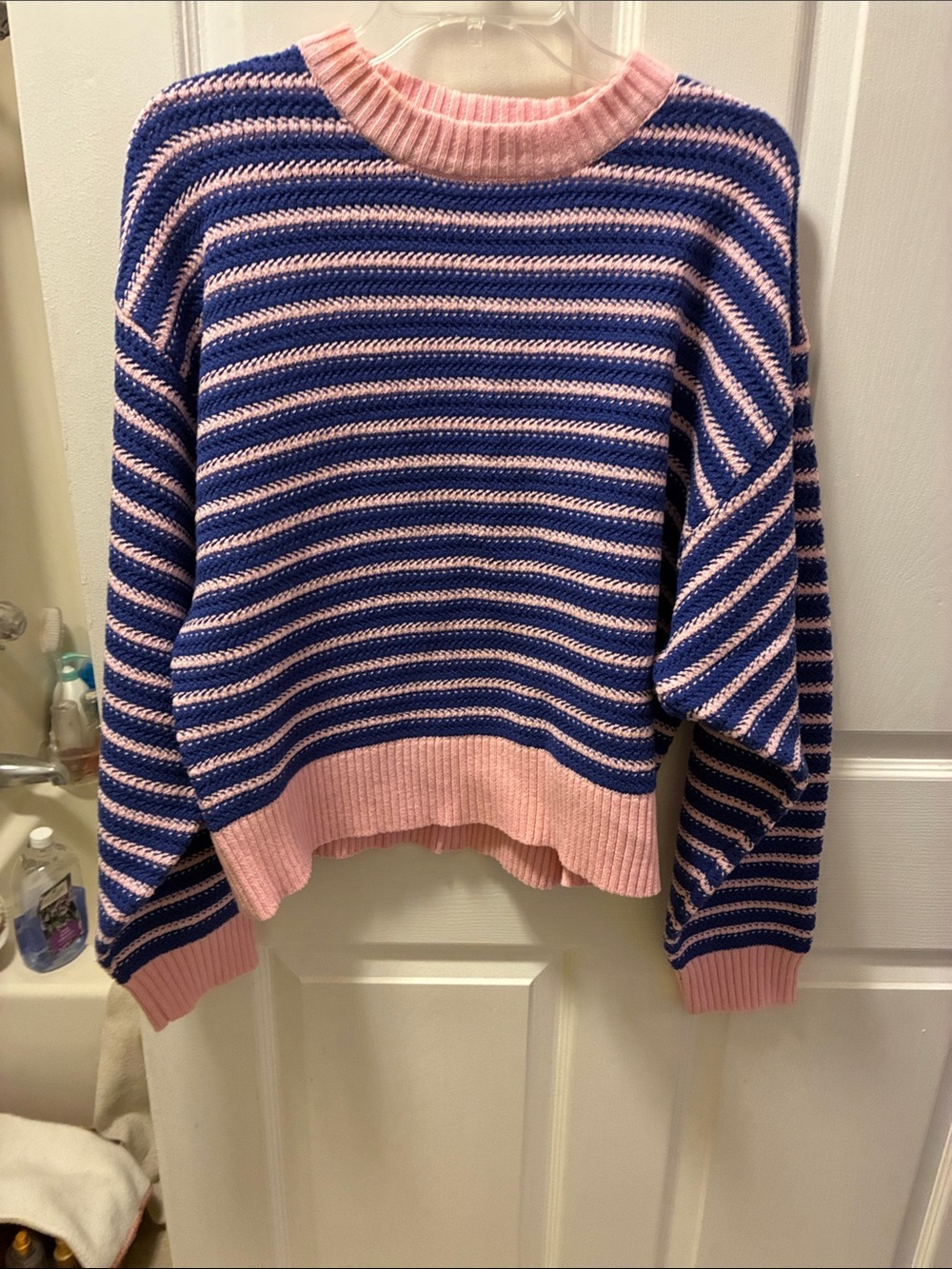 Altar’d State Women’s Striped Crewneck Sweater in Pink&Blue, Y2K, fairy grunge